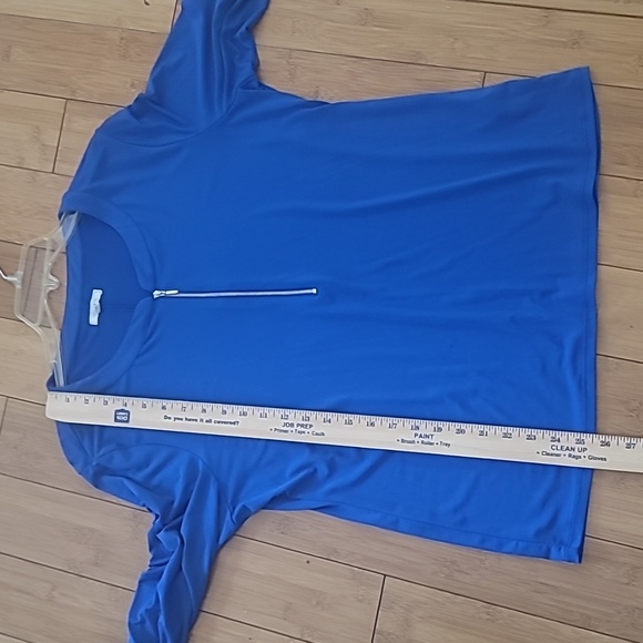 Blouse round neck front exposed zipper Vibrant Blue Roll tab sleeves SZ XL - Picture 9 of 9